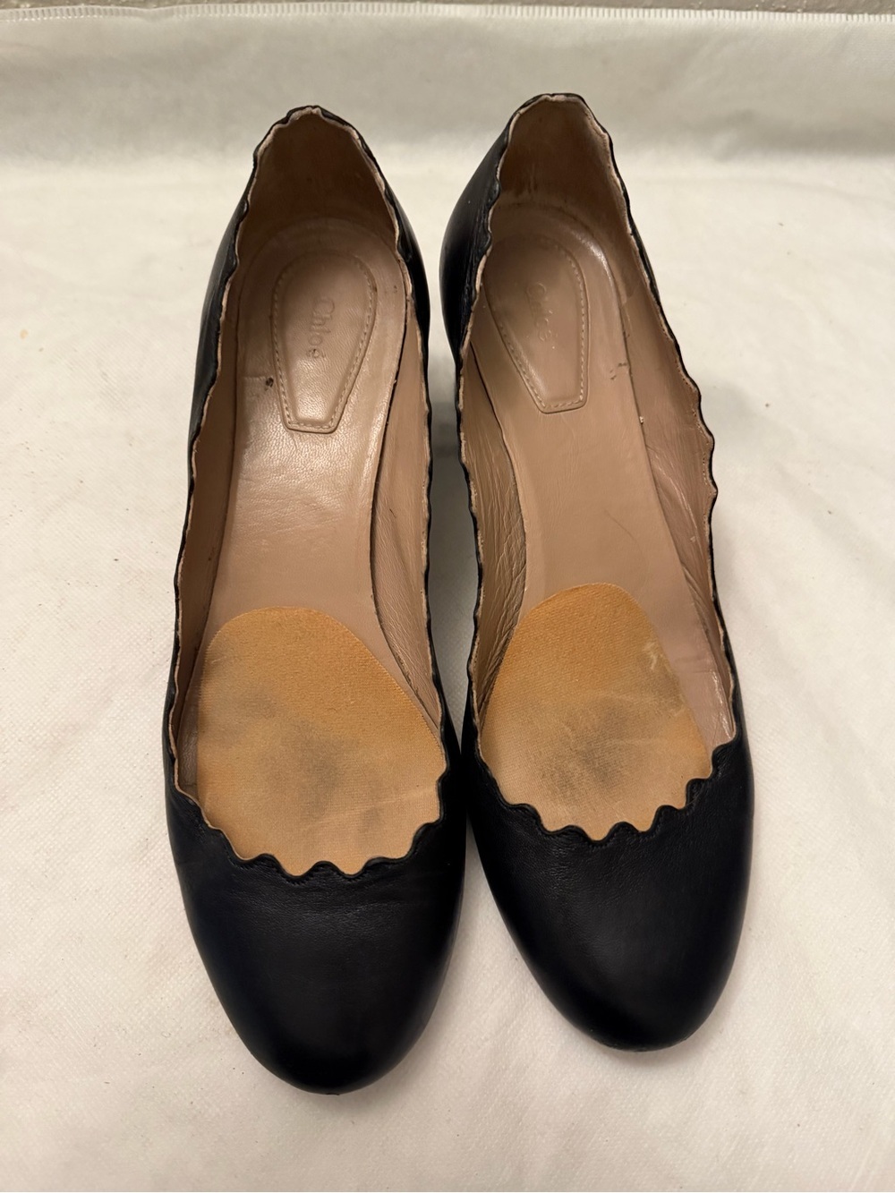 Chloe Black Scalloped Leather Ballet Flats, pre-owned,sz37